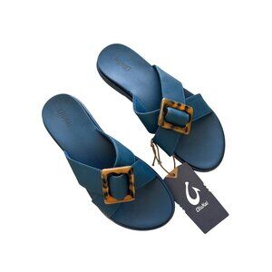 Olukai Women's Size 9 Blue Sandals Tortoise Buckle Detail & Non-Marking Sole